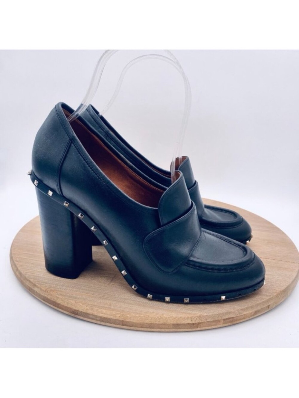 Vintage 1990’s Valentino Black Studded Block Heel Loafers - Women